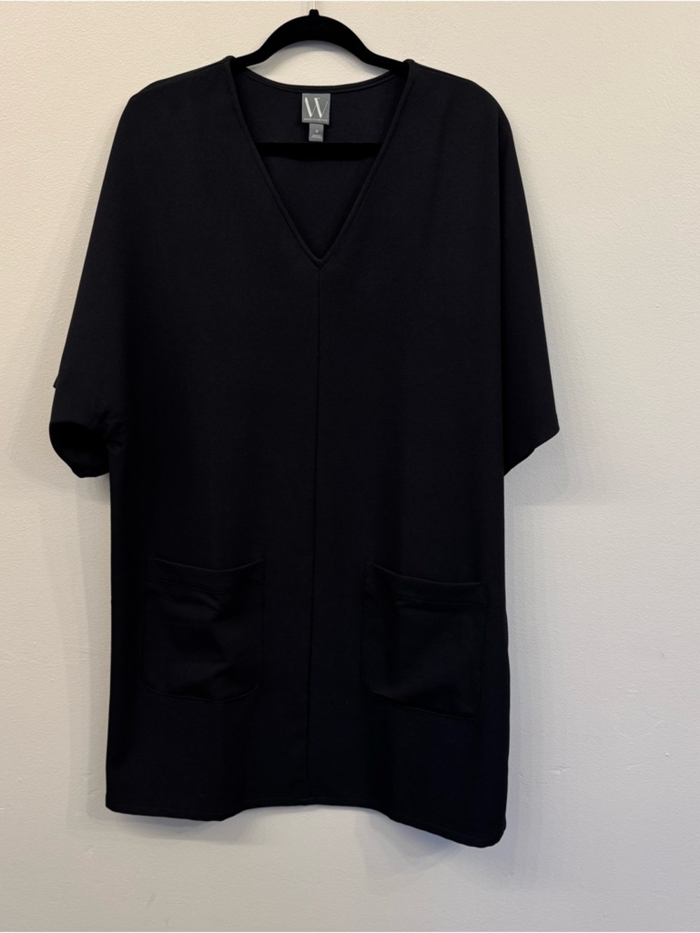 Worthington Black V-Neck Pocket Tunic Casual Dress | Women’s Medium Knee Length